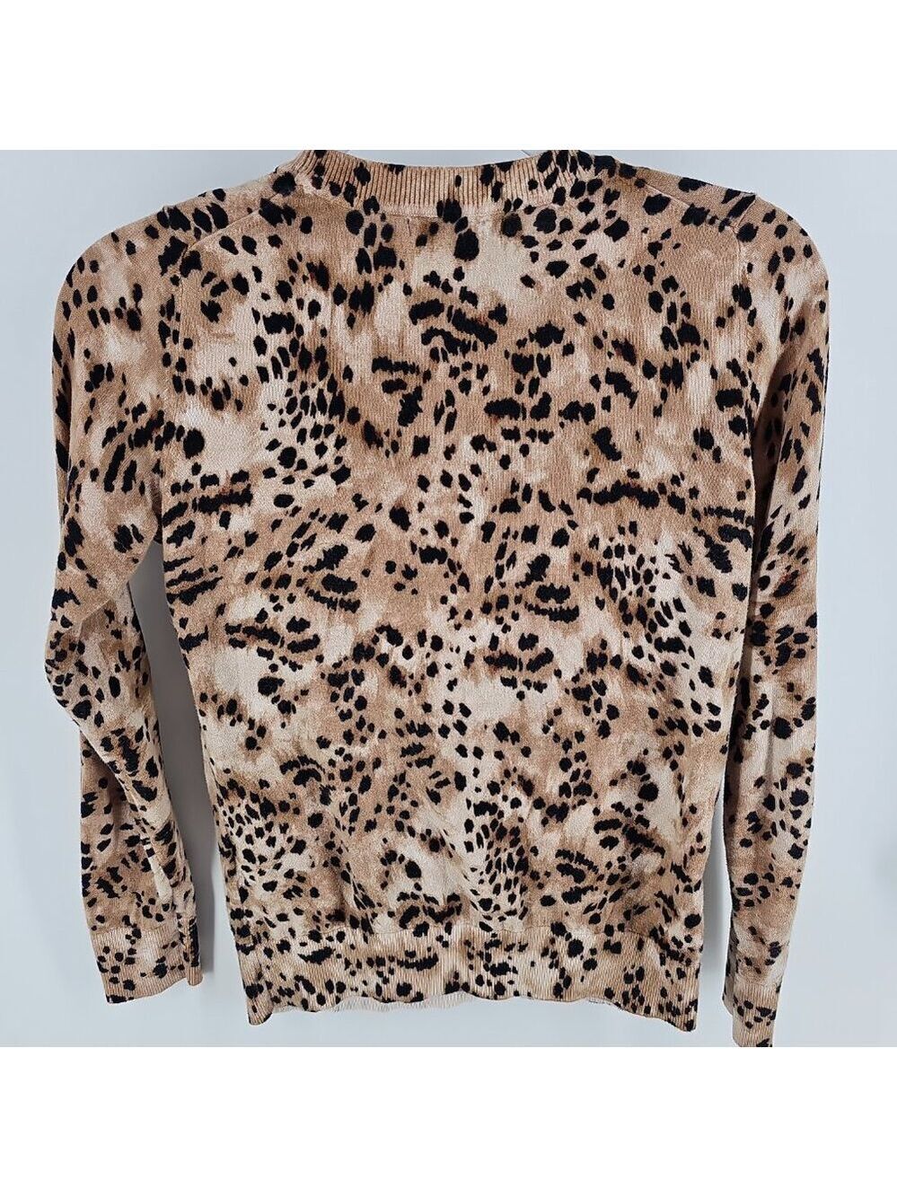 Banana Republic Leopard Print Sweater XS Tan Black Cotton Crewneck - Picture 5 of 9
